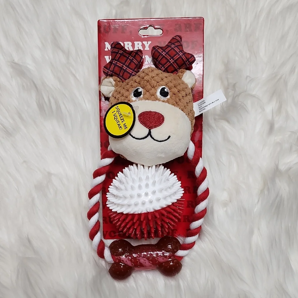 Plaid Reindeer Squeaker Dog Toy with Rope 10